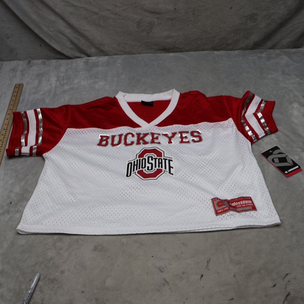 Ohio State Buckeyes Jersey Women Medium Colosseum White Mesh Football $50 NEW
